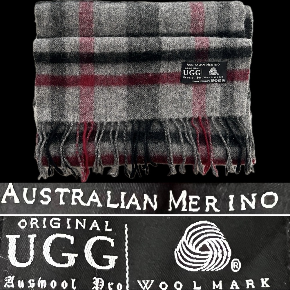 🐑100% Merino Wool Plaid Oblong Women’s/Men’s Neck Wrap Scarf by UGG AUSTRALIA